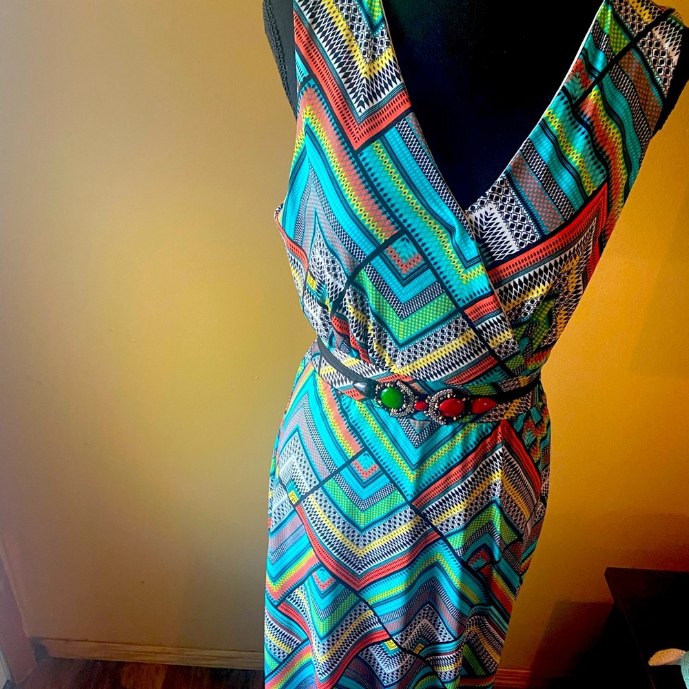 NY Collection Multicolor Navajo Type Print Maxi Dress Size S